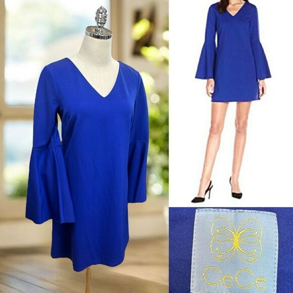 🔥 ANTHROPOLOGIE CeCe Lizzie Bell-Sleeved V-Neck Sheath Dress Size 6 - Picture 1 of 15
